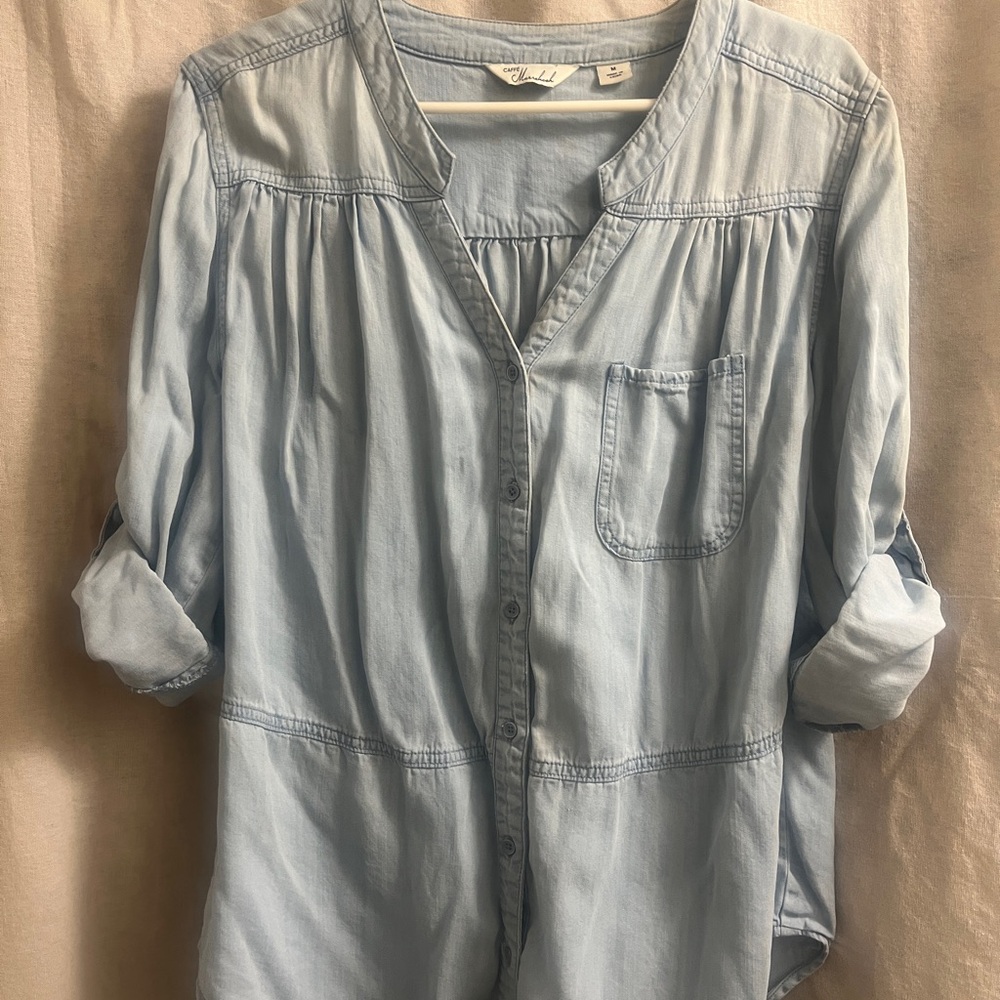 Light Blue Denim Rouched Shirt